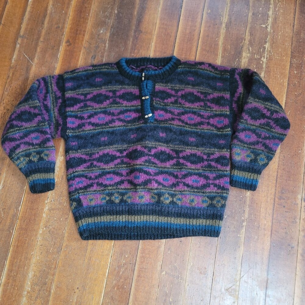 Vintage Gorgeous HEAVY thick sweater deep purple, blue, black